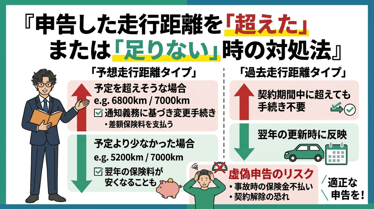 申告した走行距離を「超えた」または「足りない」時の対処法