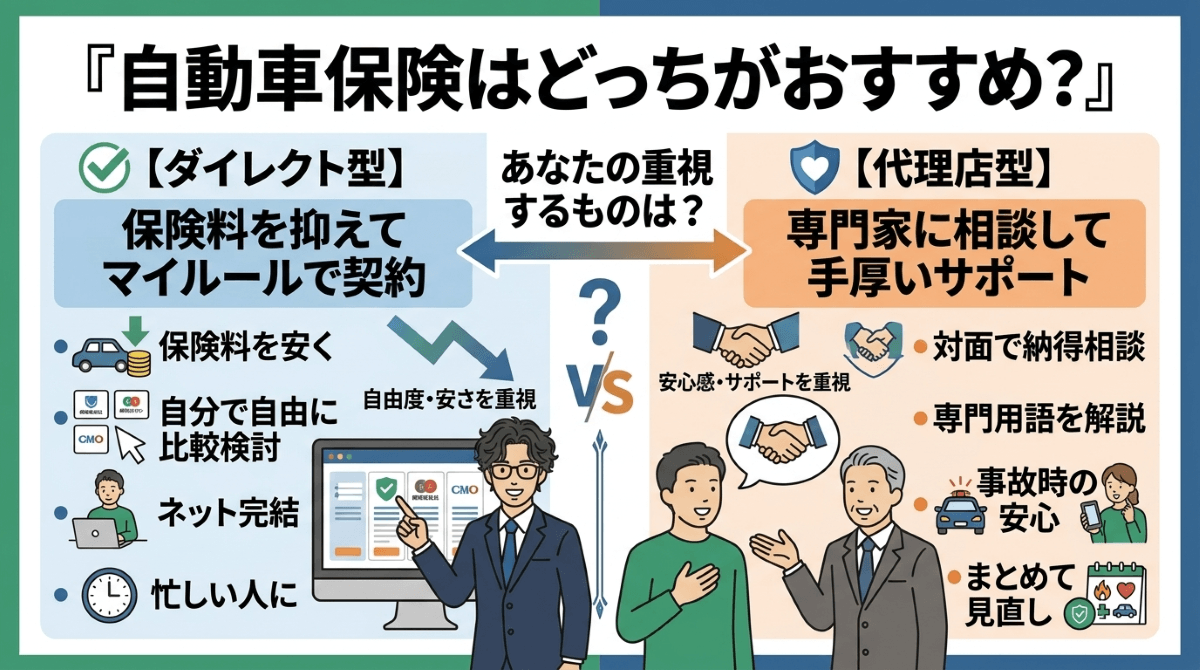 自動車保険のダイレクト型と代理店型はどっちがおすすめ?