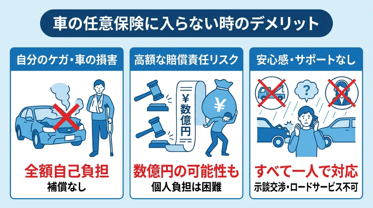 車の任意保険に入らない時のデメリット